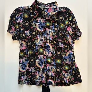 Hell Bunny Black Unicorn & Celestial Print Button-Down Top
